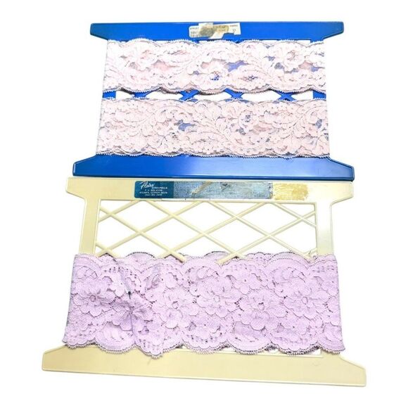 Vintage LOT Lace Trim Lavender Pink White Floral Pattern Lingerie Sewing Crafts - Picture 1 of 5
